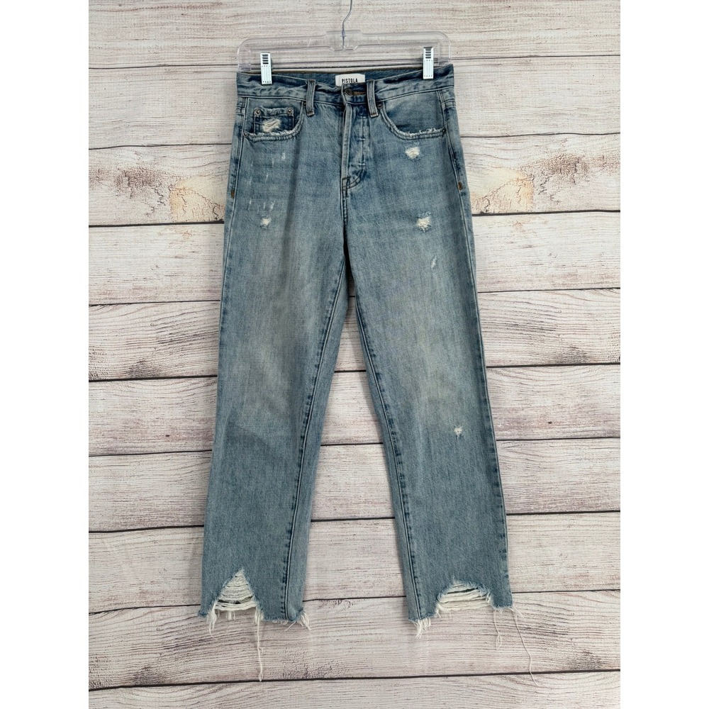 Pistola Denim Jeans Womens 25 Blue Distressed Raw Hem Straight Leg P6883KEE-BSK